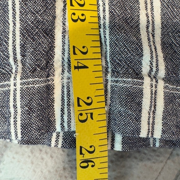 Linen Blend Wide Leg Pants M Blue White Stripes Drawstring Waist Pockets Coastal - Picture 8 of 9